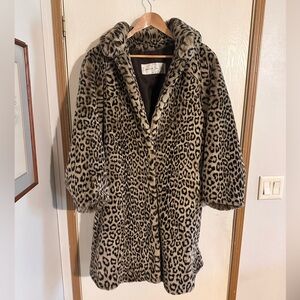 Leopard Print Faux Fur Coat - Women
